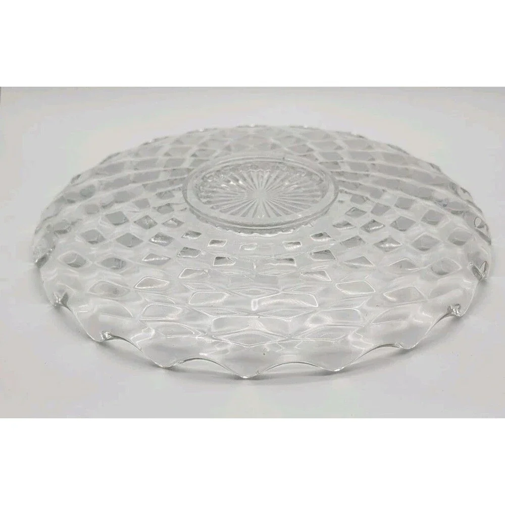 Vtg Fostoria American Clear Cubist Glass Torte Low Cake Platter